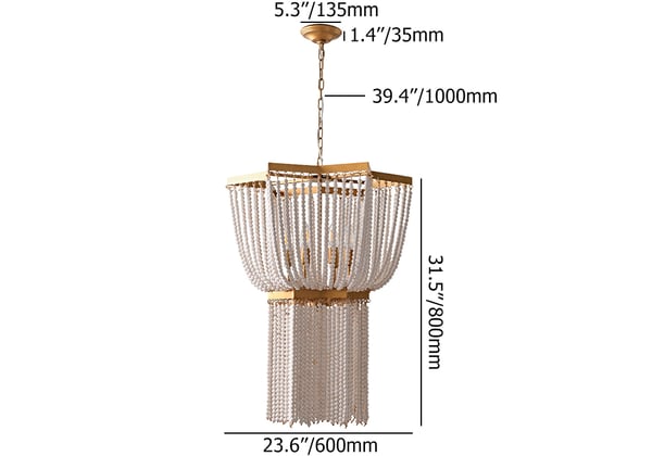 Vintage Beaded 6-Light Tassel Boho Wood Chandelier - view 9
