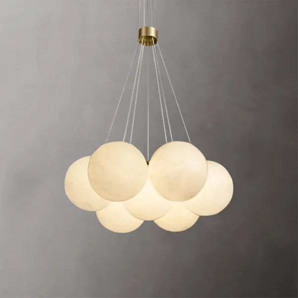 Craft Alabaster Brass And Opal Globe Marble Chandelier - view 1