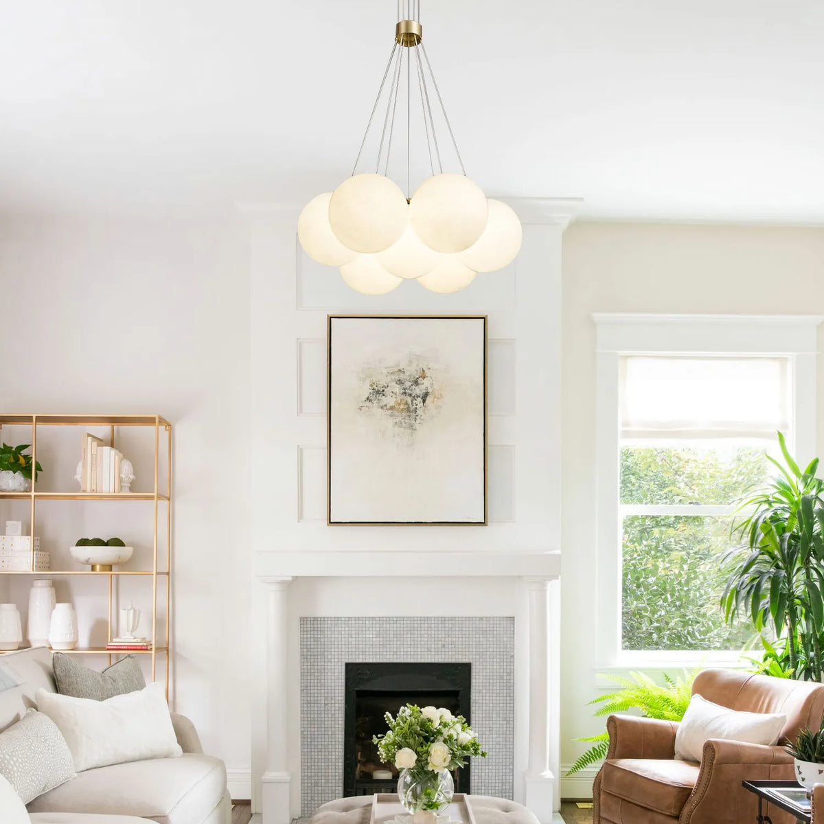Craft Alabaster Brass And Opal Globe Marble Chandelier - view 2