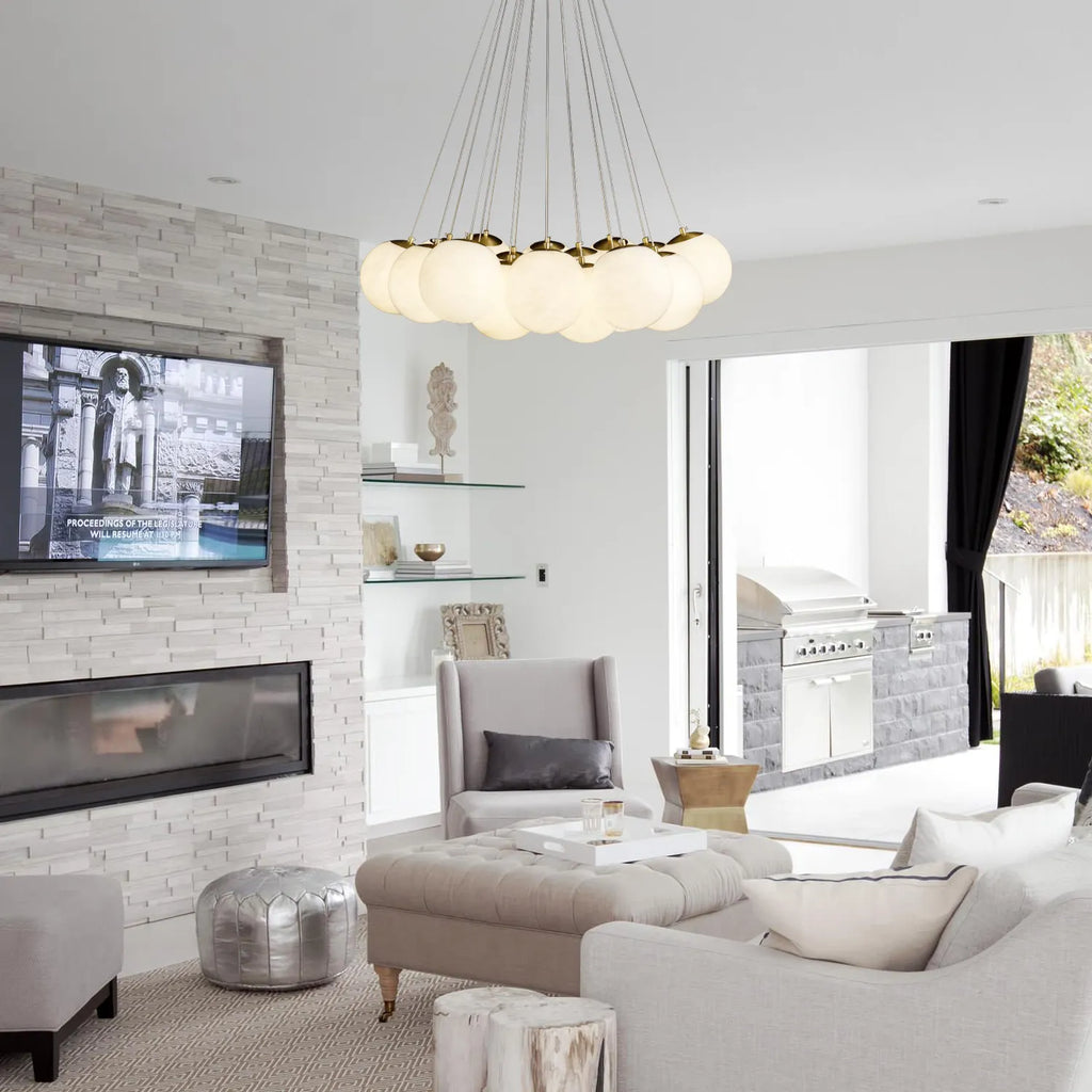 Craft Alabaster Brass And Opal Globe Marble Chandelier - view 3