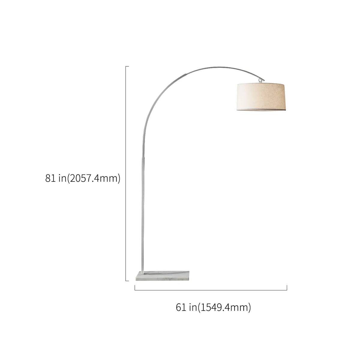 White Round Drum Shade Rectangular Marble Base Arc Floor Lamp - view 5