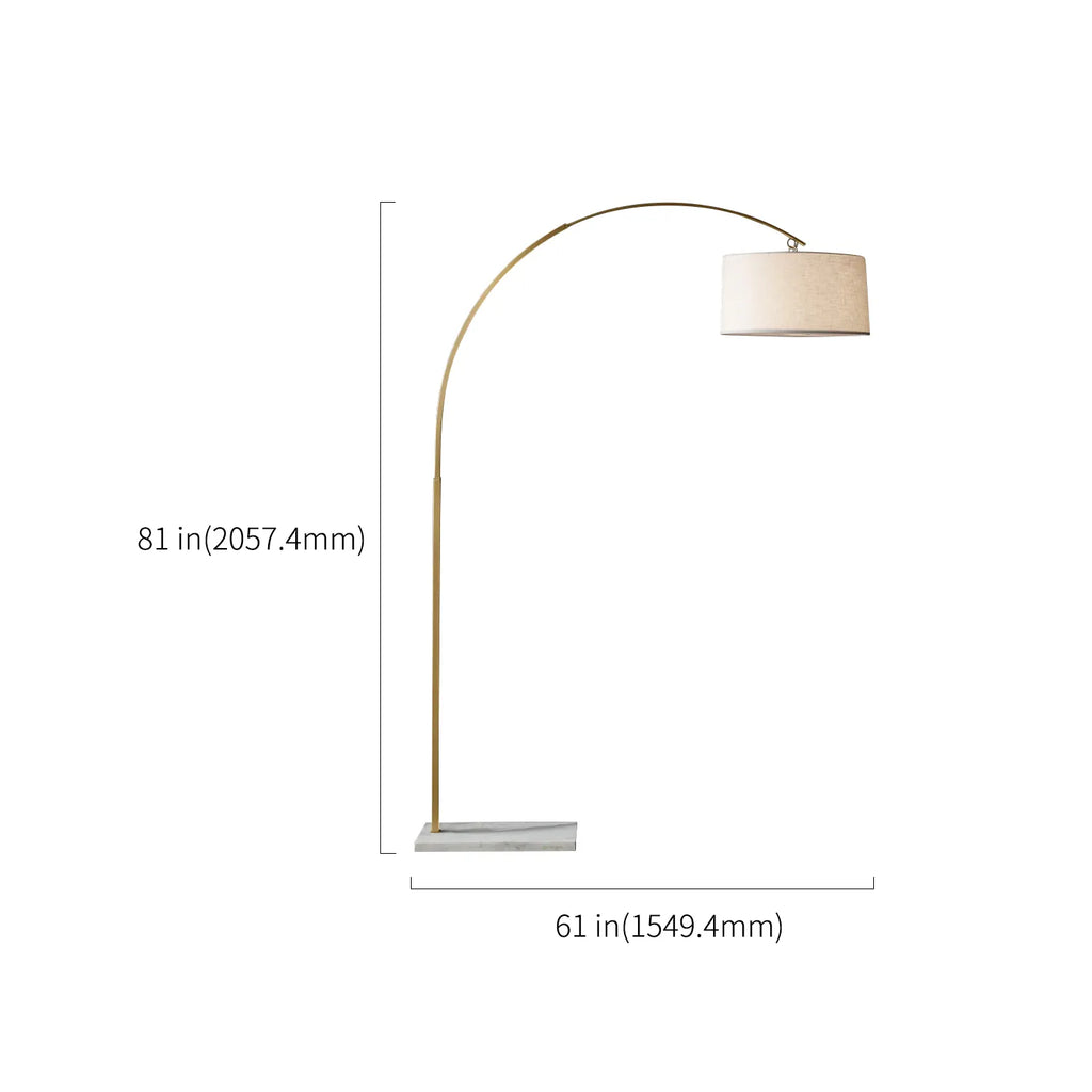 White Round Drum Shade Rectangular Marble Base Arc Floor Lamp - view 6