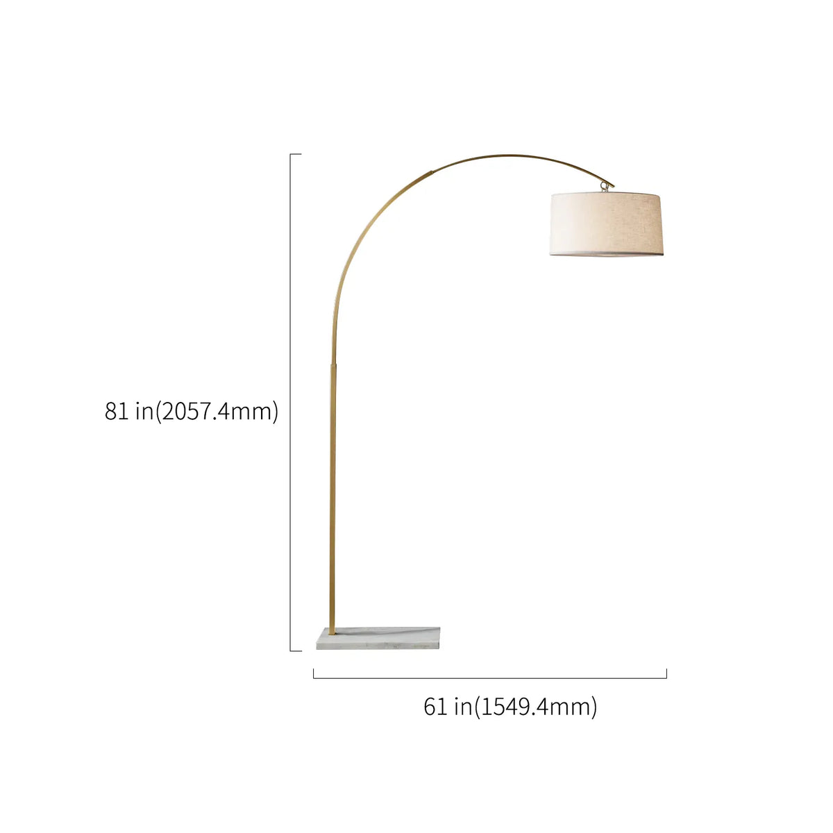White Round Drum Shade Rectangular Marble Base Arc Floor Lamp - view 6