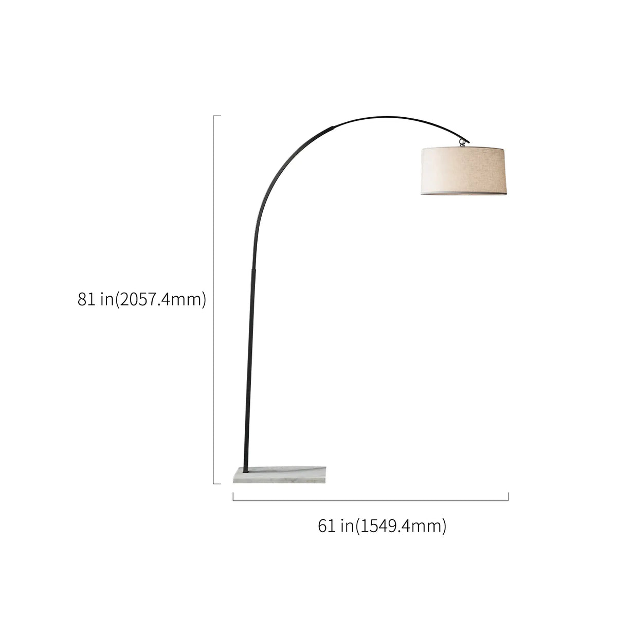 White Round Drum Shade Rectangular Marble Base Arc Floor Lamp - view 7