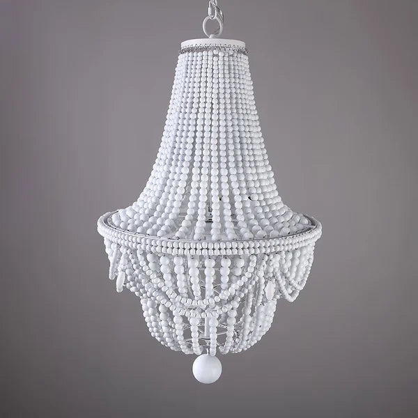 Kesarre Round Classic Wood Beaded White Boho Chandelier - view 1