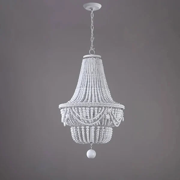 Kesarre Round Classic Wood Beaded White Boho Chandelier - view 11