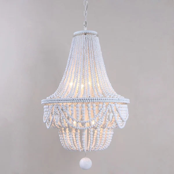 Kesarre Round Classic Wood Beaded White Boho Chandelier - view 2