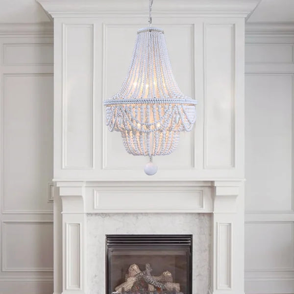 Kesarre Round Classic Wood Beaded White Boho Chandelier - view 4