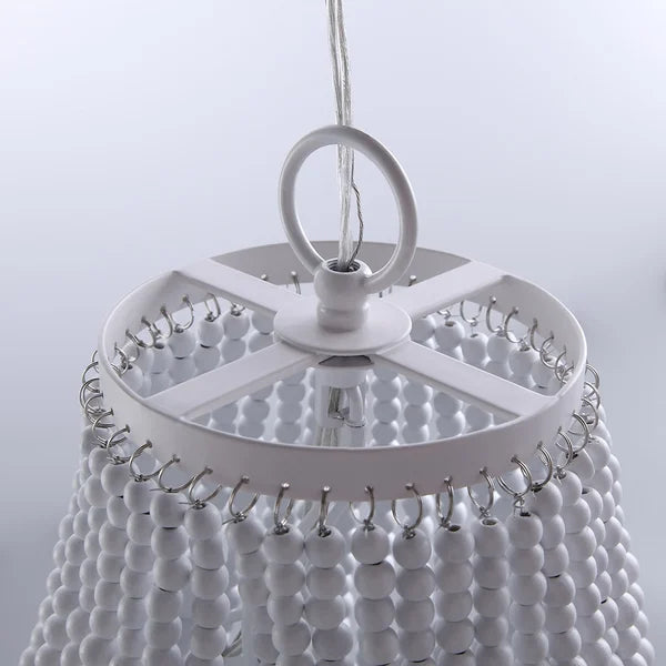 Kesarre Round Classic Wood Beaded White Boho Chandelier - view 5