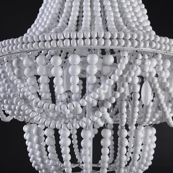 Kesarre Round Classic Wood Beaded White Boho Chandelier - view 7