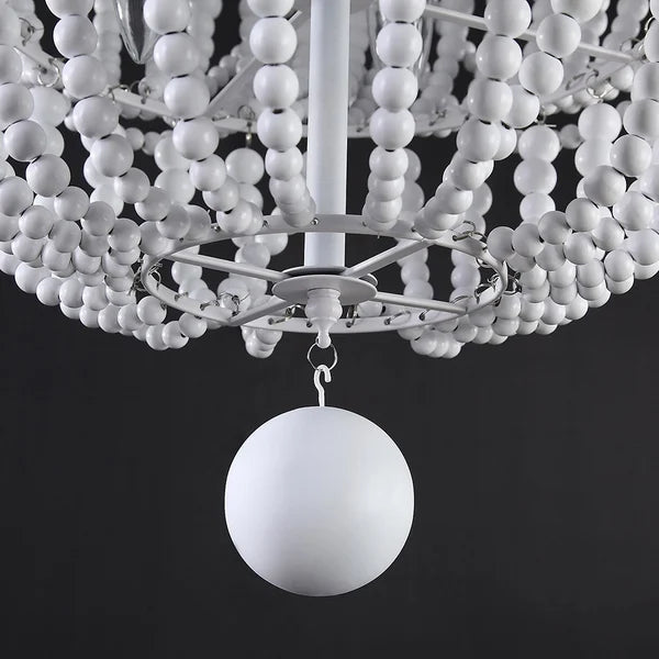 Kesarre Round Classic Wood Beaded White Boho Chandelier - view 8