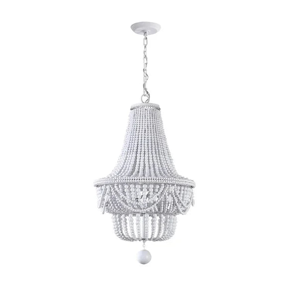 Kesarre Round Classic Wood Beaded White Boho Chandelier - view 9