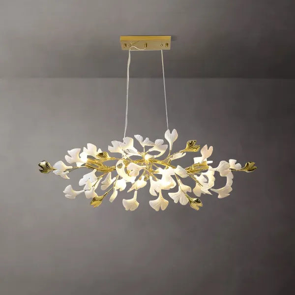 Ginkgo Leaves Metal Gold And White 6-Light Chandelier - view 1