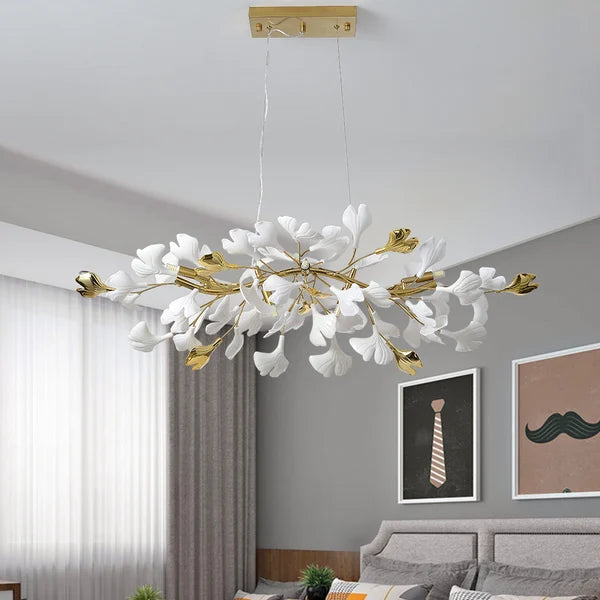 Ginkgo Leaves Metal Gold And White 6-Light Chandelier - view 5