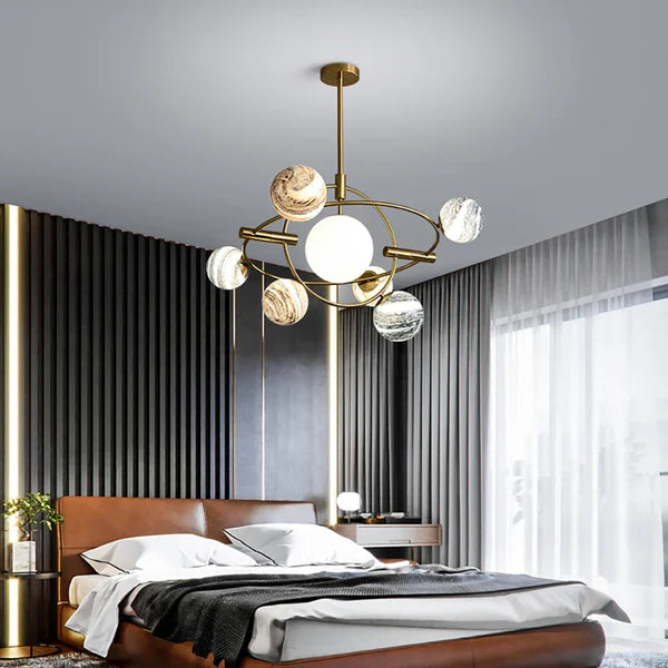 Creative Modern Brass Rotating Planet Round Chandelier - view 2