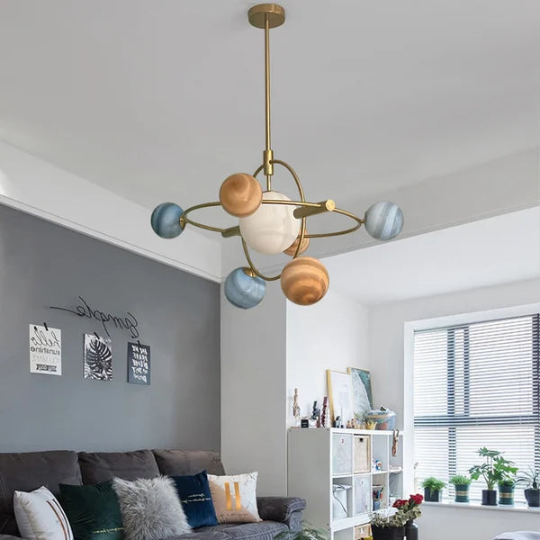 Creative Modern Brass Rotating Planet Round Chandelier - view 3