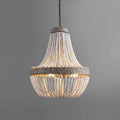 Boho White Beads 21 7/10" Dia Round Wood Chandelier - view 1