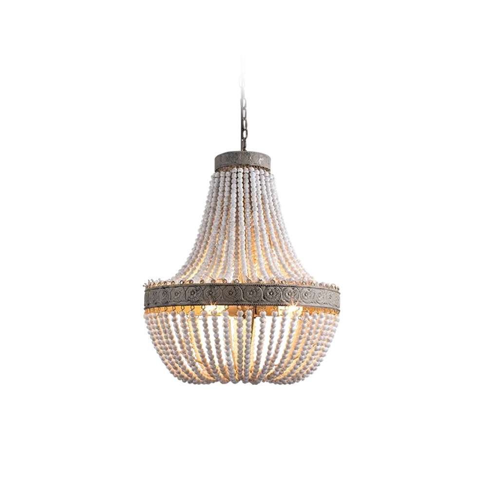 Boho White Beads 21 7/10" Dia Round Wood Chandelier - view 8