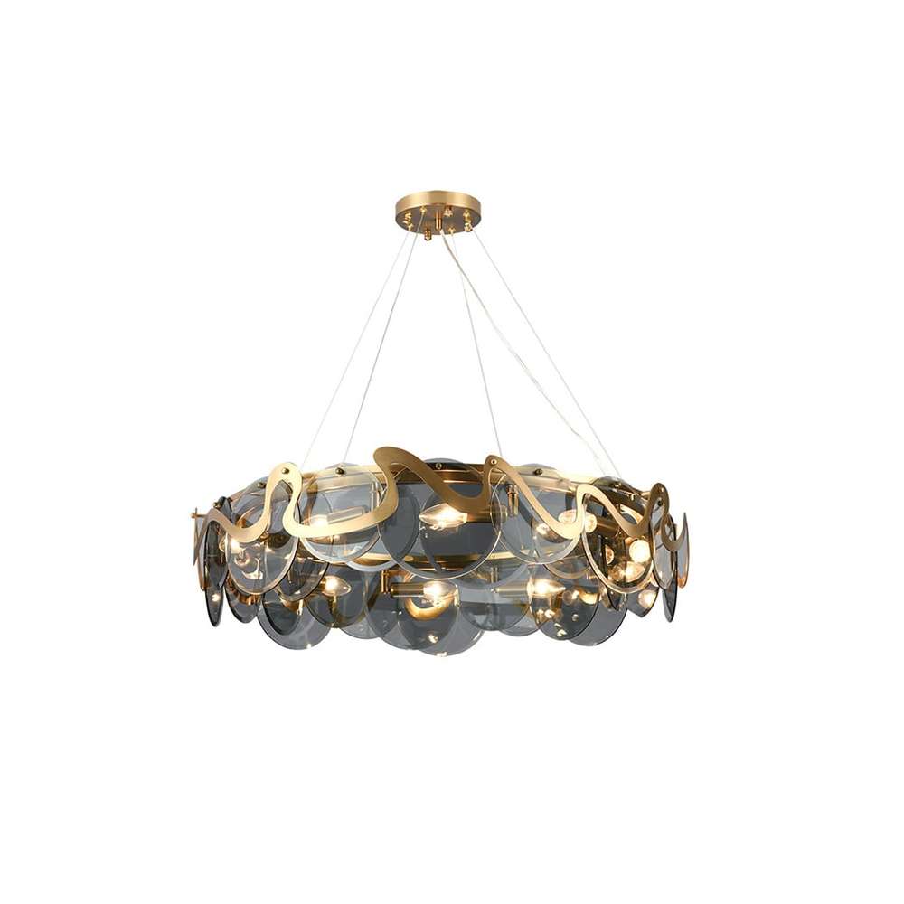 Modern Round Lampbody Gold And Smoky Gray Glass Chandelier - view 8
