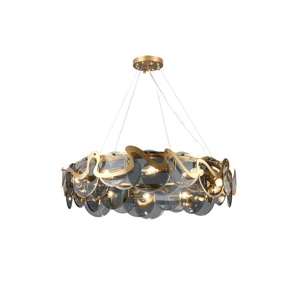 Modern Round Lampbody Gold And Smoky Gray Glass Chandelier - view 9