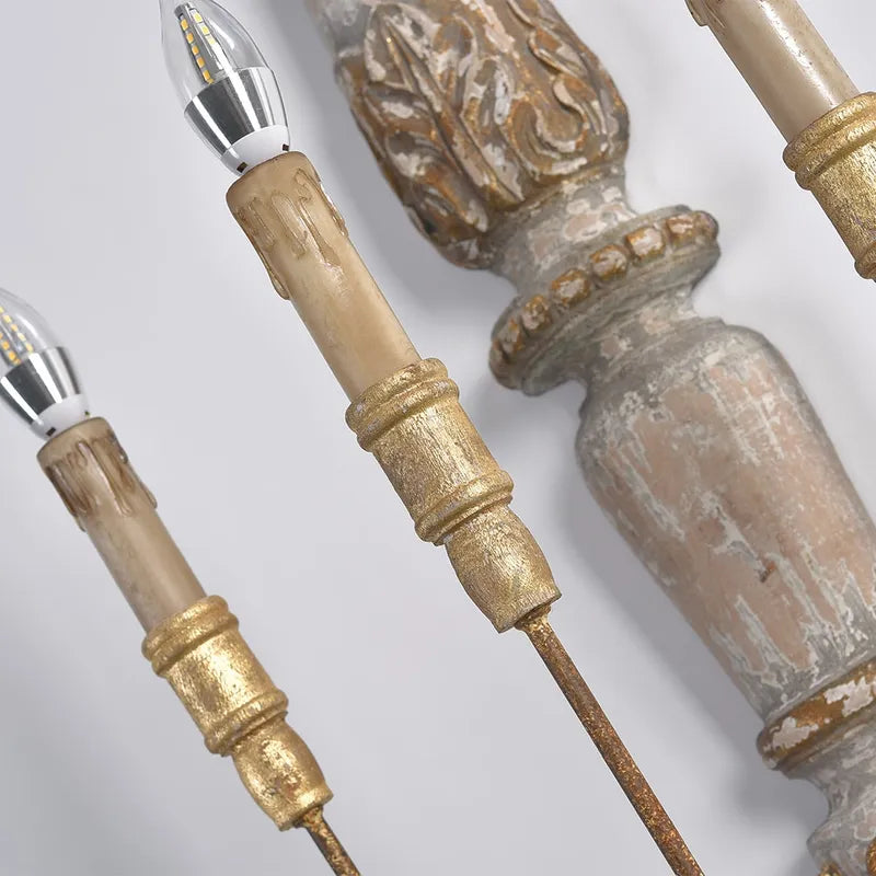 French Vintage Warm White 3-Light Wood Candle Wall Sconces - view 5