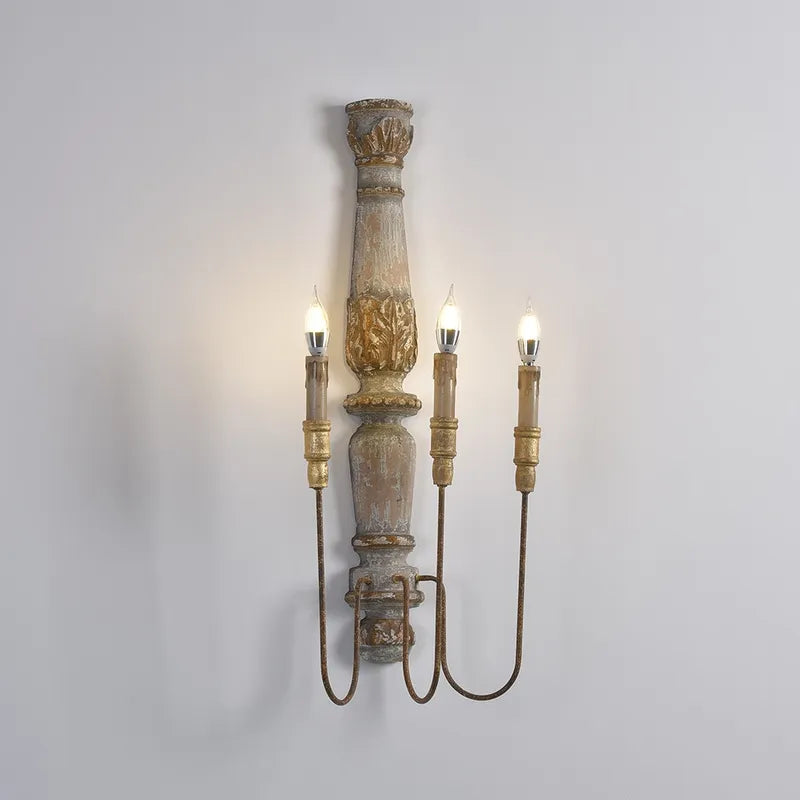 French Vintage Warm White 3-Light Wood Candle Wall Sconces - view 8