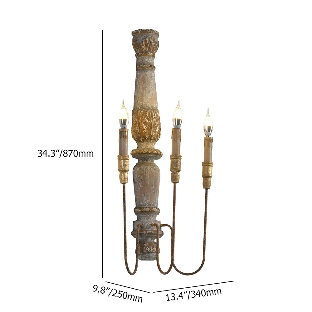 French Vintage Warm White 3-Light Wood Candle Wall Sconces - view 9