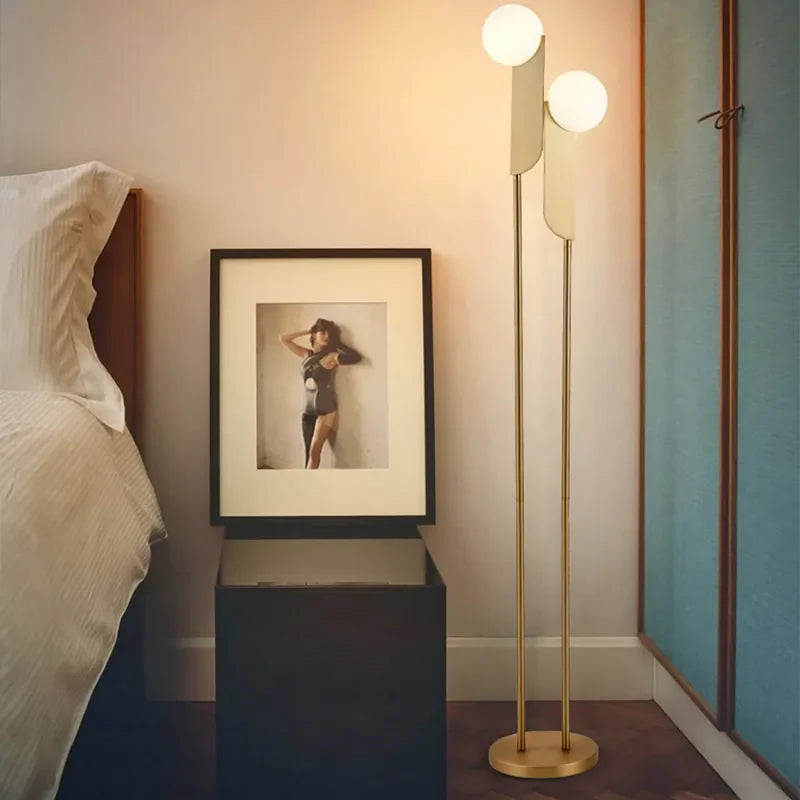 Modern Gold And Opal Glass 2-Light Torchiere Floor Lamp - view 1