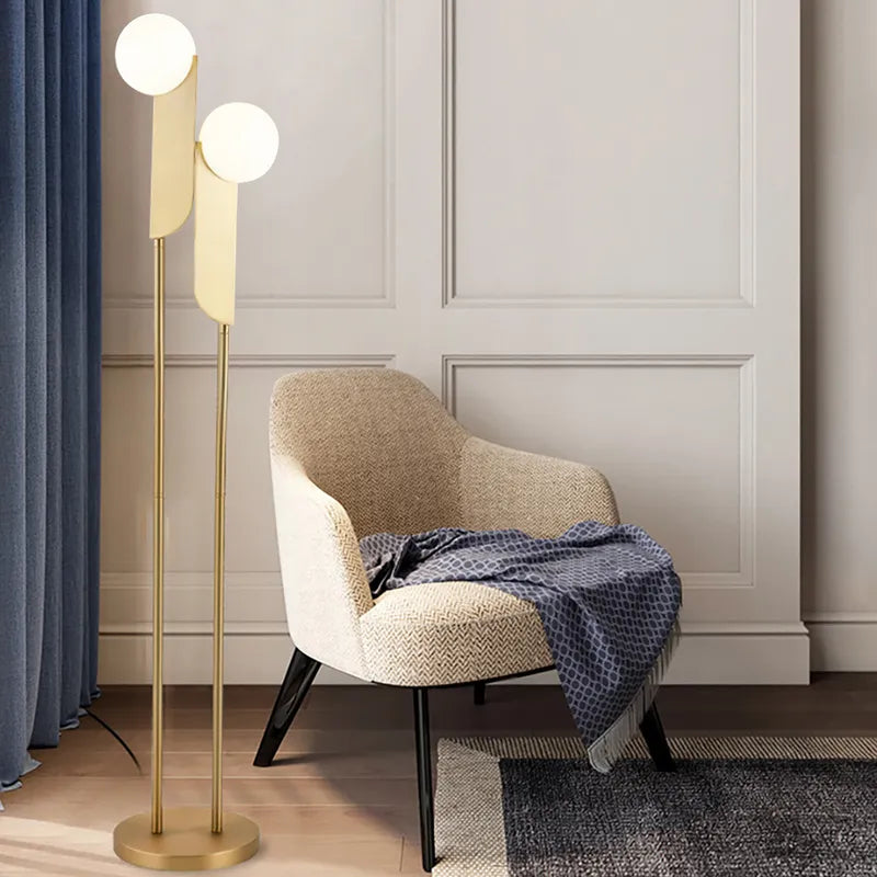 Modern Gold And Opal Glass 2-Light Torchiere Floor Lamp - view 2