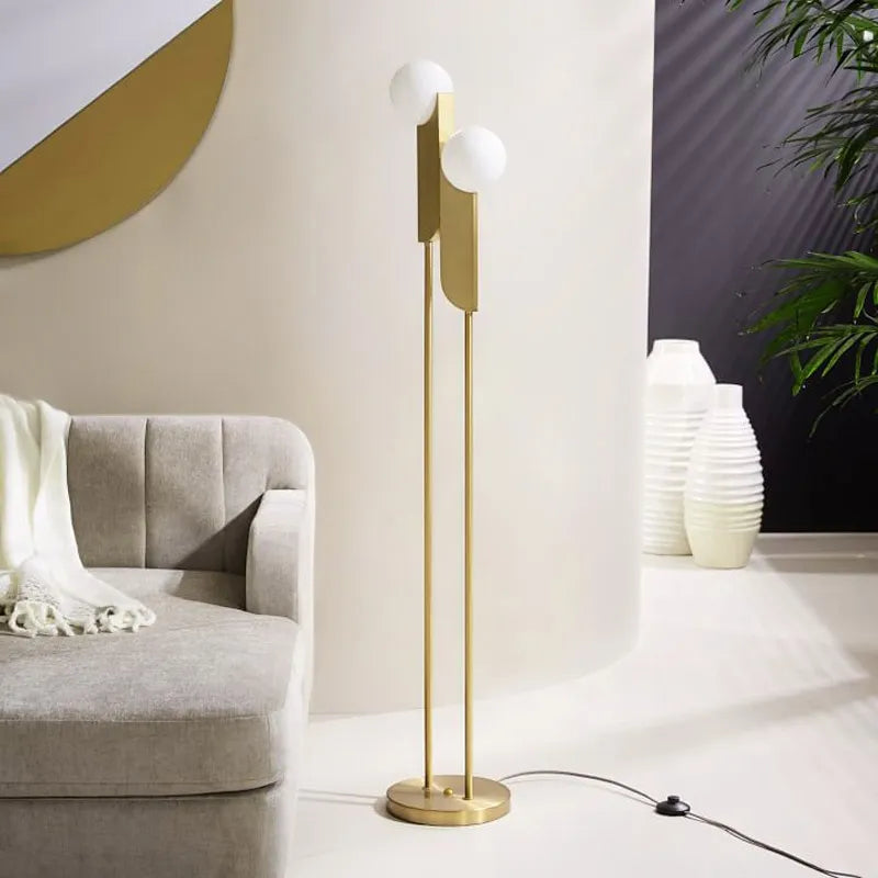 Modern Gold And Opal Glass 2-Light Torchiere Floor Lamp - view 3