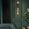 Brass Clear Crystal Shade Cylinder Modern Wall Lighting - view 1