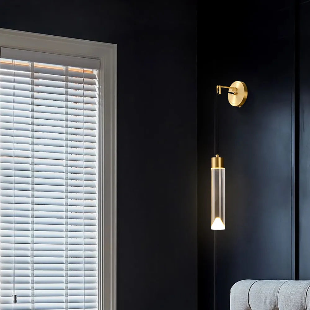 Brass Clear Crystal Shade Cylinder Modern Wall Lighting - view 2