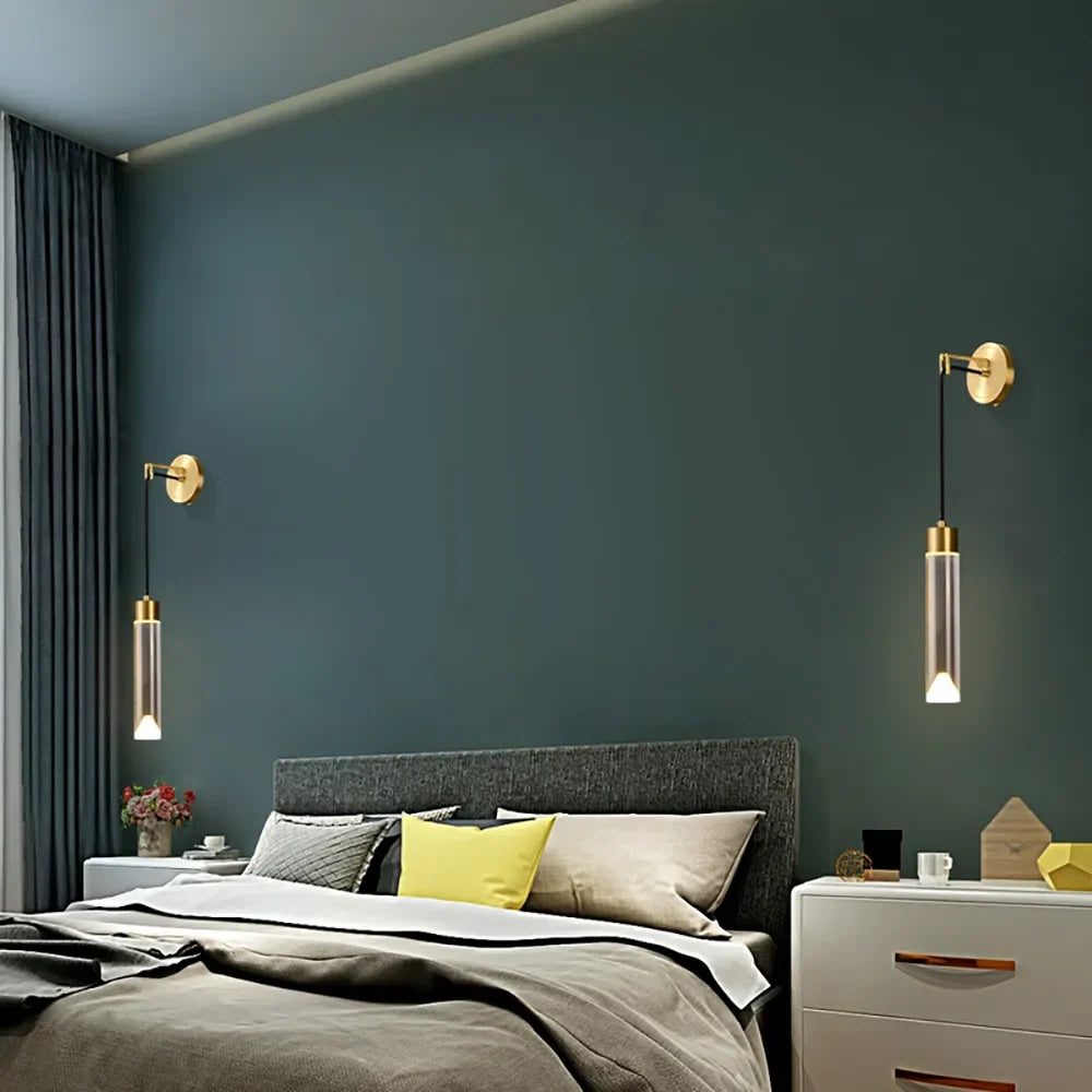 Brass Clear Crystal Shade Cylinder Modern Wall Lighting - view 3