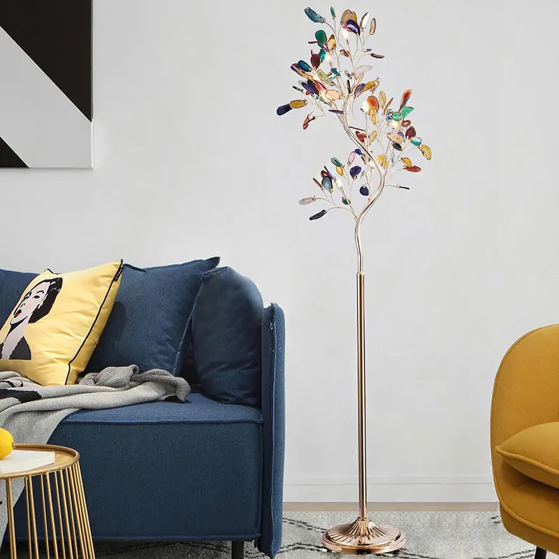 Stunning Gold Art Deco Color Agate Tree Floor Lamp - view 2
