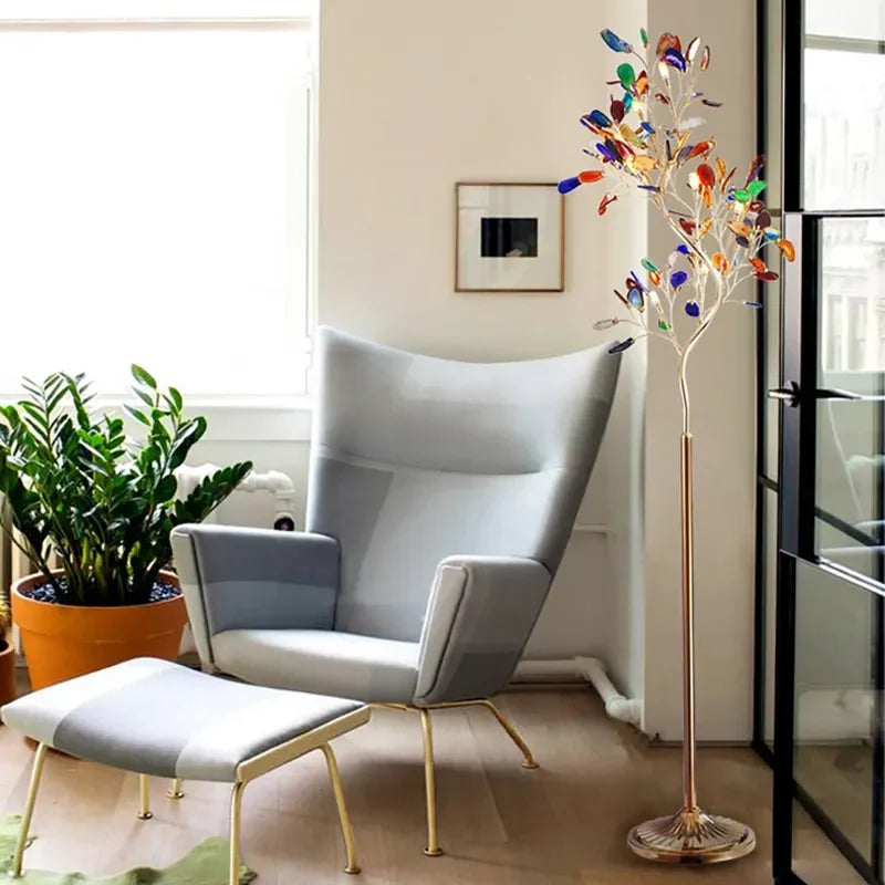 Stunning Gold Art Deco Color Agate Tree Floor Lamp - view 3