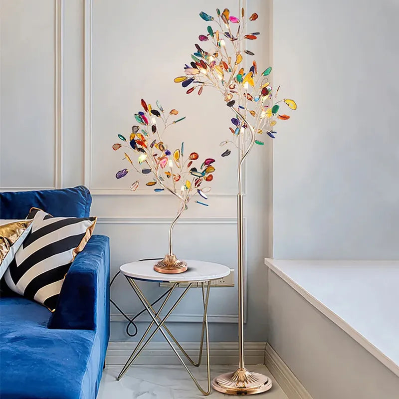 Stunning Gold Art Deco Color Agate Tree Floor Lamp - view 4