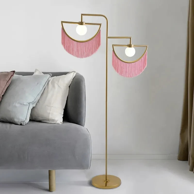 Pink Wink Gold 2-Light Opal Glass Shade Boho Floor Lamp - view 1