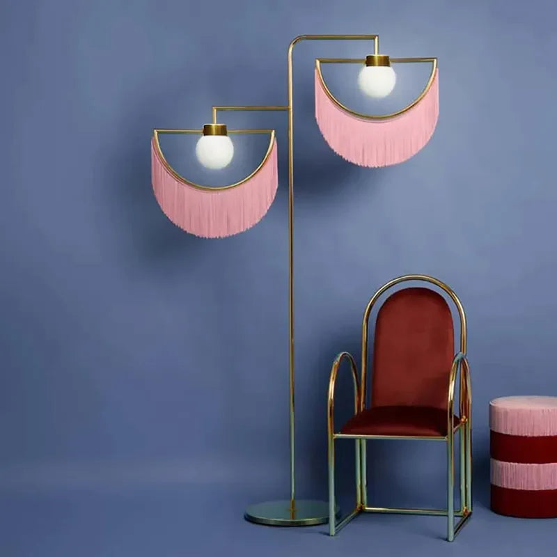 Pink Wink Gold 2-Light Opal Glass Shade Boho Floor Lamp - view 2