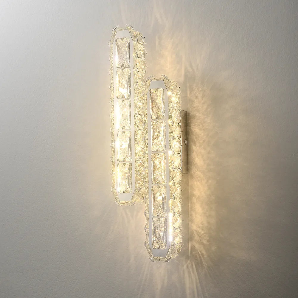 Glam Crystal Shade 2-Light Chrome LED Bedroom Wall Sconces - view 1