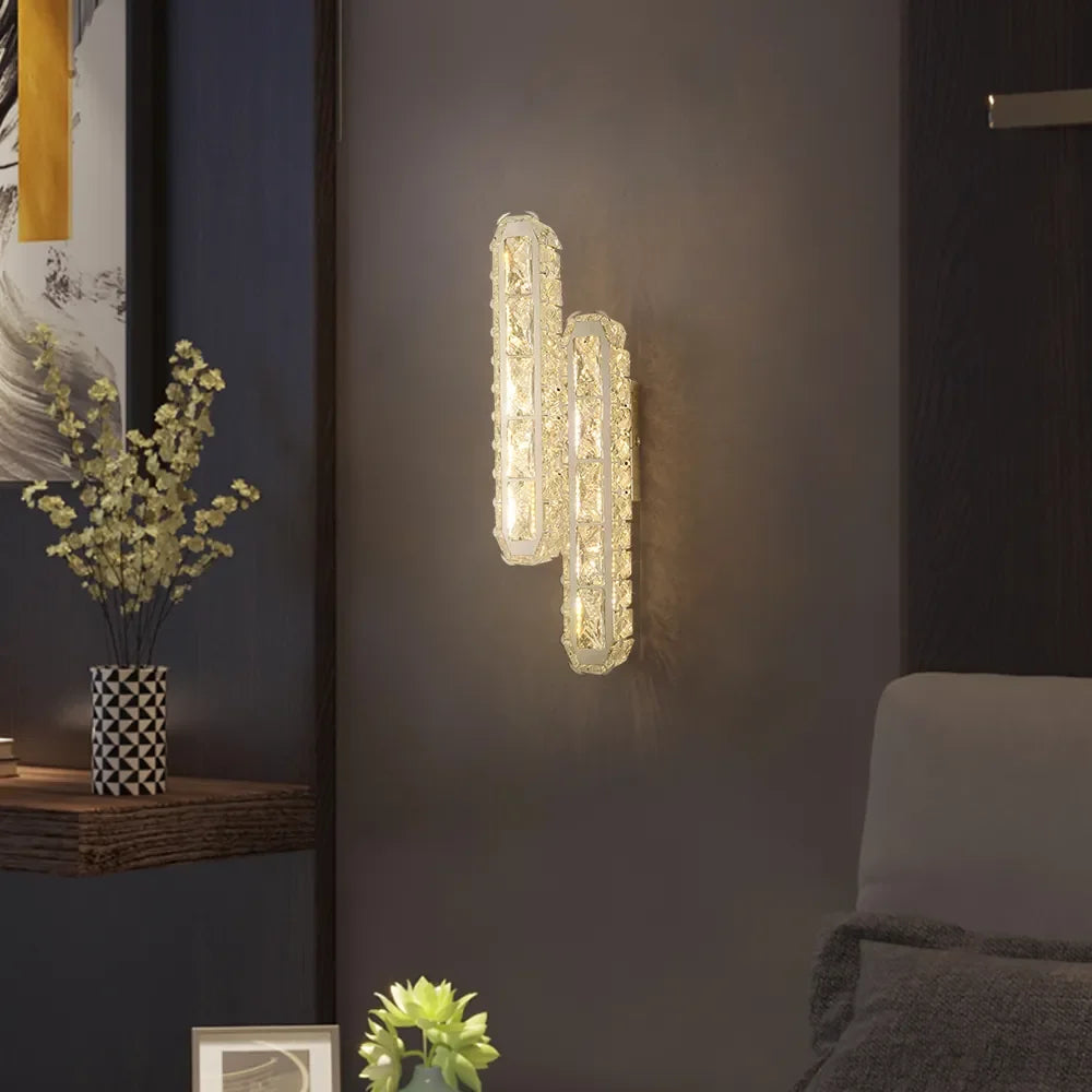 Glam Crystal Shade 2-Light Chrome LED Bedroom Wall Sconces - view 2