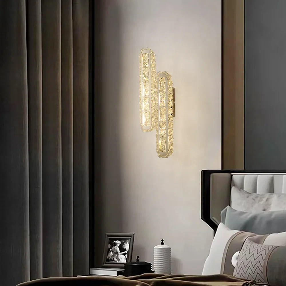 Glam Crystal Shade 2-Light Chrome LED Bedroom Wall Sconces - view 3