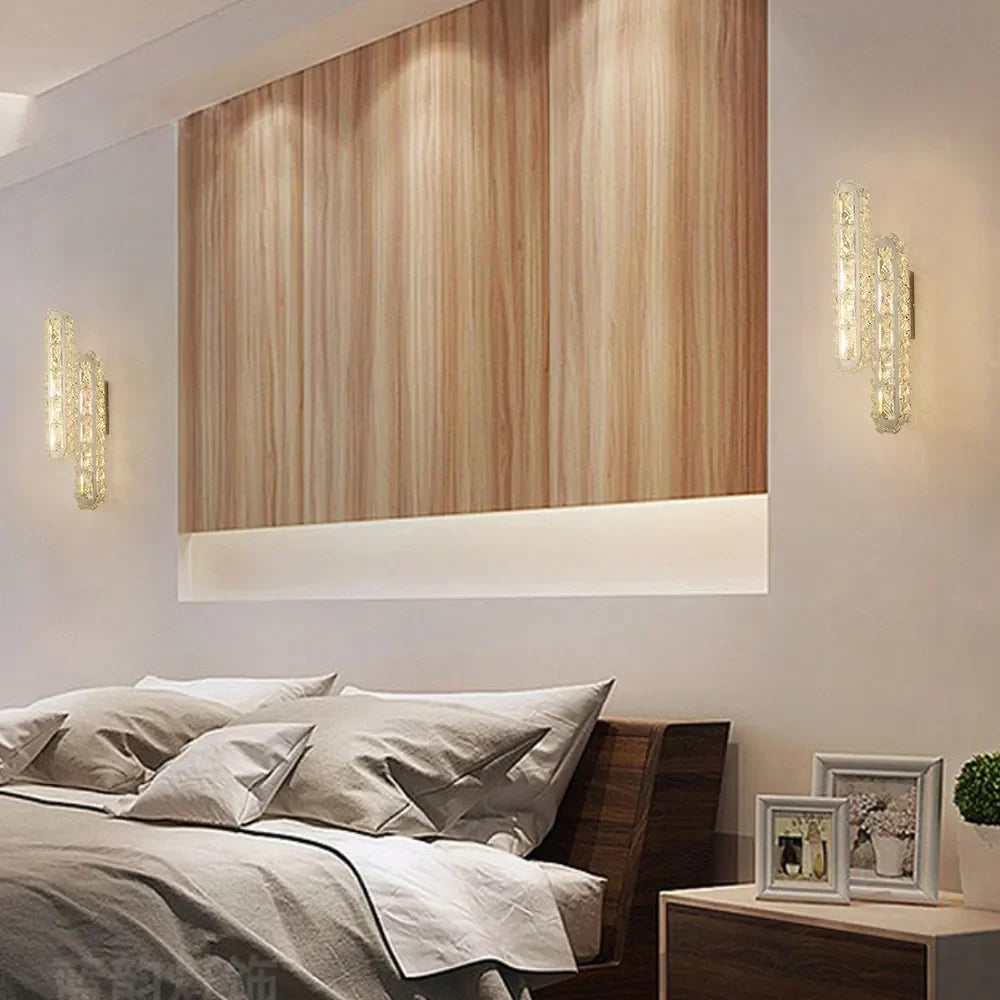 Glam Crystal Shade 2-Light Chrome LED Bedroom Wall Sconces - view 6