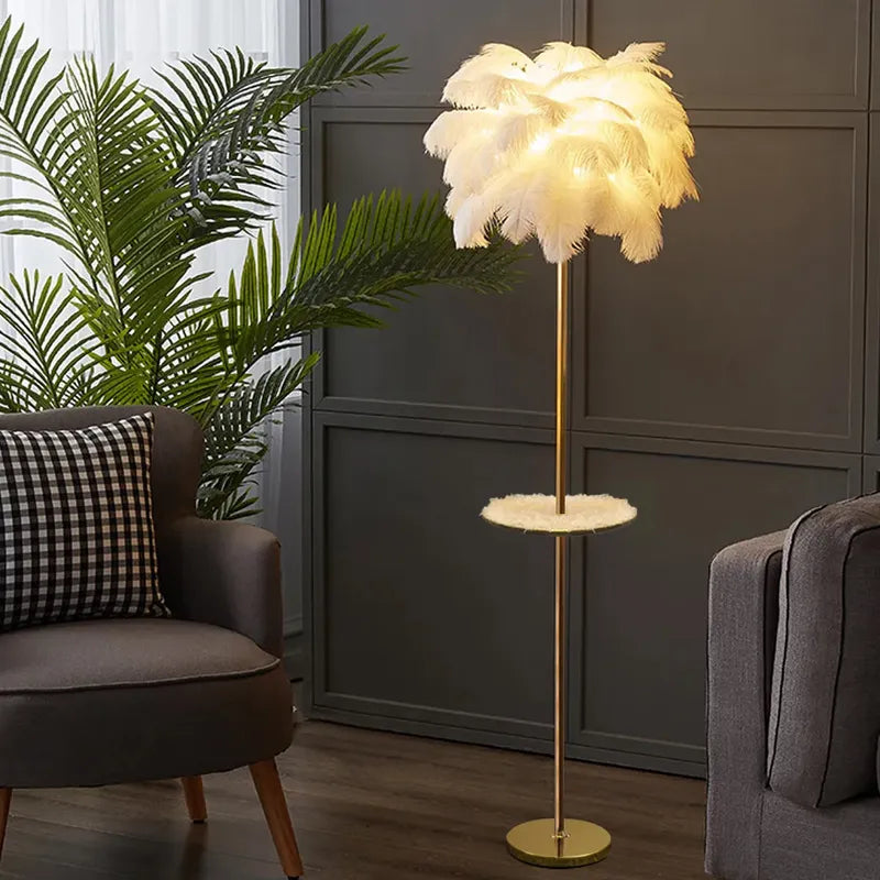 Josephine Feather Rose Gold Metal Art Deco Floor Lamp - view 1