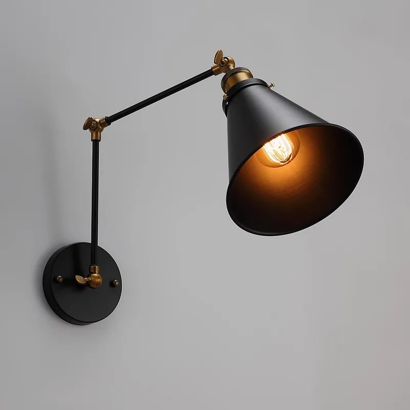 Retro Black Double Swing Arm Metal Bell Wall Lighting - view 1