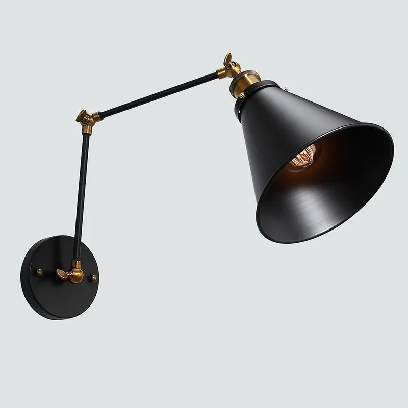 Retro Black Double Swing Arm Metal Bell Wall Lighting - view 2