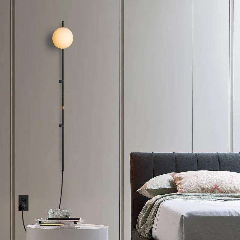 Alba Modern White Globe Glass Shade Wall Sconce Plug in - view 4