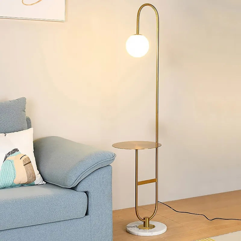 Modern Opal Goble Glass Gold Arc Floor Lamp With Marble Base - view 1
