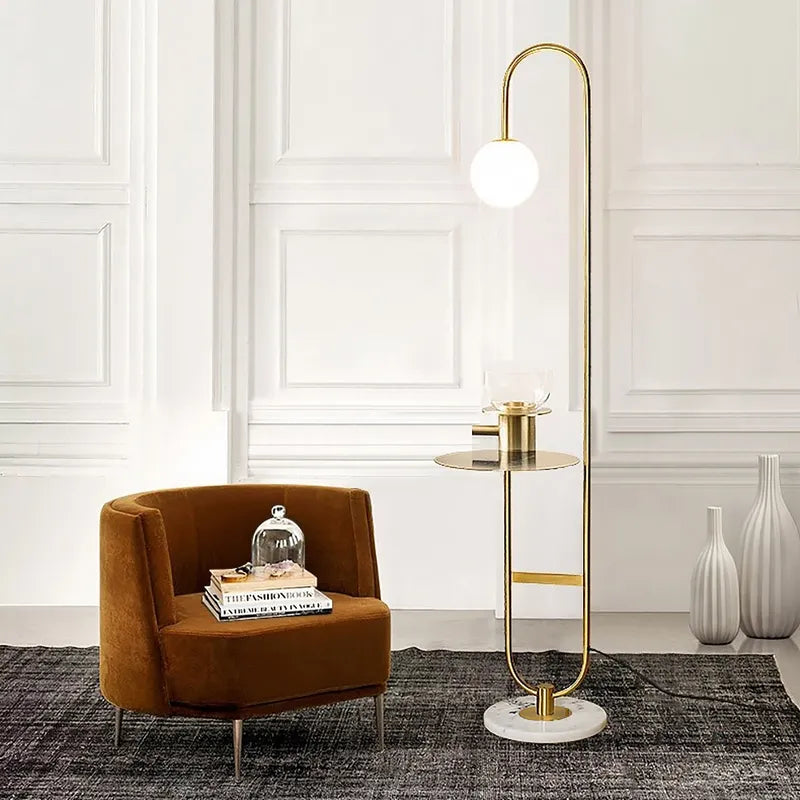 Modern Opal Goble Glass Gold Arc Floor Lamp With Marble Base - view 2