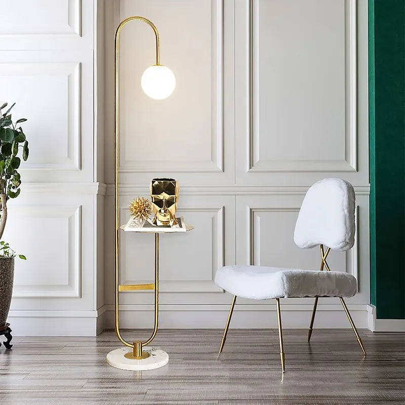 Modern Opal Goble Glass Gold Arc Floor Lamp With Marble Base - view 3