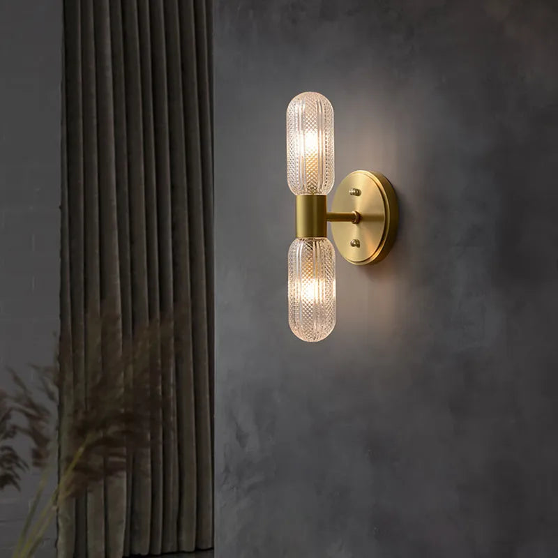 Gold 2-Light Clear Glass Lampshade Modern Gold Wall Sconces - view 2